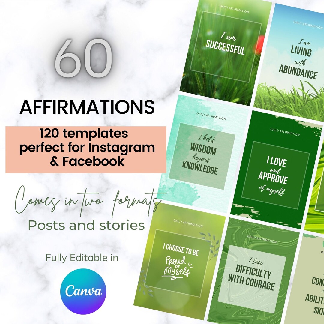 60 Positive Affirmations for Instagram/facebook Social Media Templates ...