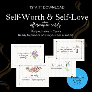 32 Afirmaciones de autoestima y amor propio, tarjetas imprimibles, alivio de la ansiedad, afirmación positiva, amor propio, paz interior, bienestar, autoestima