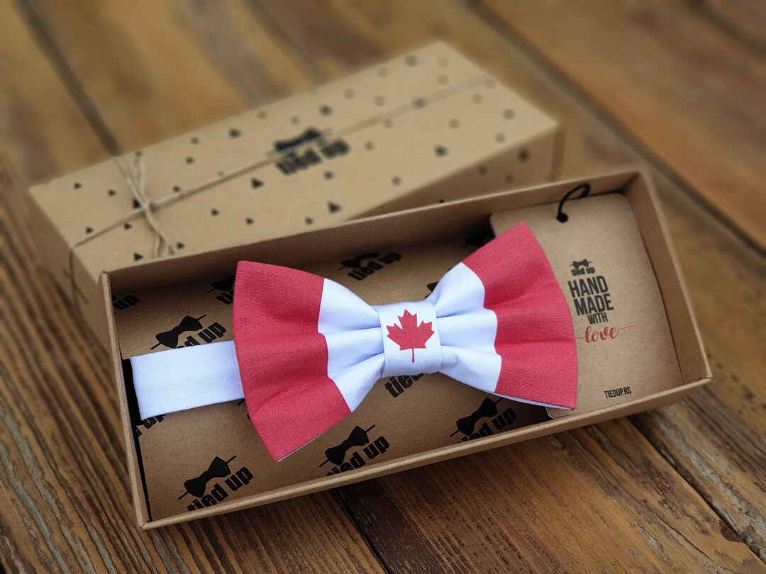 Gifts for Him CANADA Flag Bow Tie, Flag on Bow Tie, Hand Made Bow Tie