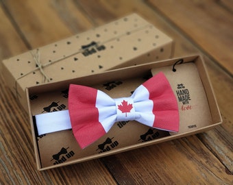 gifts for him CANADA flag bow tie, Flag on bow tie, Hand made bow tie, Bow tie for men, Bow tie for women, Bow tie for kids.