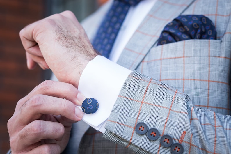 Grooms Attire Gift for best man Vintage Wedding Cufflinks Wedding Cufflinks Cashmere Handmade Cufflinks Navy Blue Cashmere Cufflinks