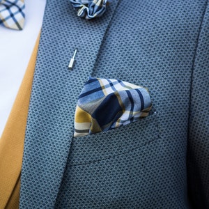 Yellow White and Blue Plaid Pocket Square, Handmade Pocket Square ,  Wedding, Grooms Attire, Pocket Square, Wedding Pocket Square