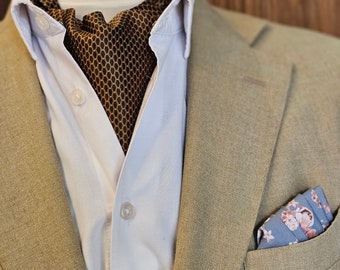 Braune Ascot-Krawatte, handgemachte Krawatte, Hochzeit, Bräutigamkleidung, Muster Ascot-Krawatte, Hochzeits-Ascot, Tageskrawatte