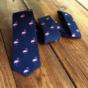 Pink Flamingo on Navy Blue Tie for Him Animal Lover Neckties for Men Gift for Him Flamingos Colleague Going Away Gift for Him image 1