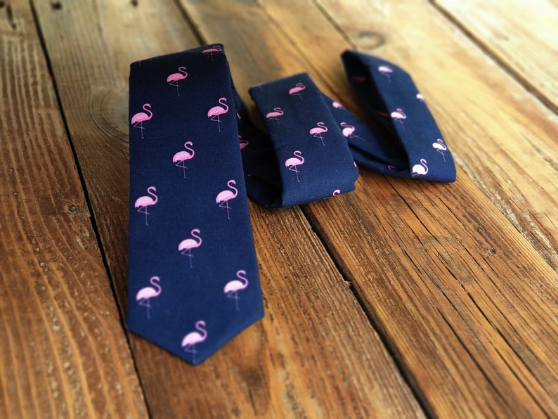 Pink Flamingo on Navy Blue Tie for Him Animal Lover Neckties for Men Gift for Him Flamingos Colleague Going Away Gift for Him image 1