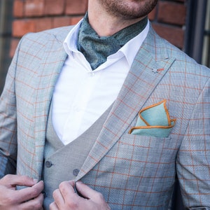 Olive Ascot Tie with Black Details, Handmade Cravat,  Wedding, Grooms Attire, Pattern Ascot Tie Cravat, Wedding ascot, DAY Cravat