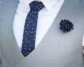 Gold Stars on Navy Blue skinny Tie, Stars ties, gift, retro, gifts for him, anniversary, Wedding tie, Ties, Tie for men, Tie, Gold Stars Tie