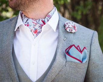 Flower Ascot Tie with Lines, Handmade Cravat,  Wedding, Grooms Attire, Floral design Ascot Tie Cravat, Wedding ascot, DAY Cravat