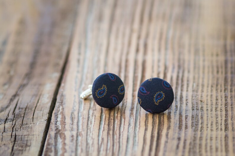 Grooms Attire Gift for best man Vintage Wedding Cufflinks Wedding Cufflinks Cashmere Handmade Cufflinks Navy Blue Cashmere Cufflinks