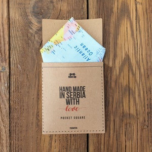 Pañuelo de bolsillo con mapa del mundo, mapa de la Tierra, mapa geográfico, regalo para hombres, hijos y padres, 100 % algodón, hecho a mano.