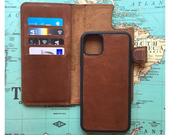 Leather iPhone 12 Case iPhone 12 Pro Max Wallet Case iPhone 12 Mini Detachable Case iPhone 12 Wallet Christmas Gift for Boyfriend Husband