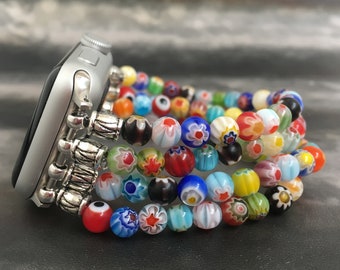 Millefiori Beaded Apple Watch Band: Colorful iWatch Bracelet