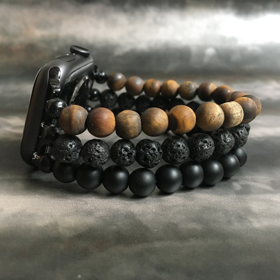 Beaded Apple Watch Band: Tiger Eye, Lava Stone, Onyx Bracelet