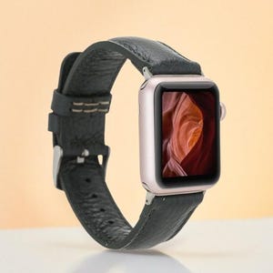 Custom Navy Leather Watch Band for Apple Watch, Galaxy, Fitbit, Pixel Handmade Bands 38, 40, 41, 42, 44, 45, 49mm Personalised Smartwatch