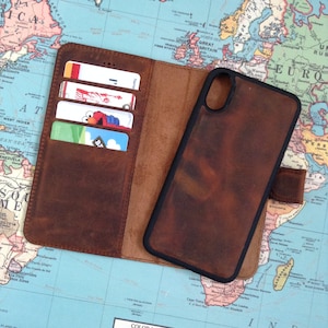 Funda de cuero tipo billetera para iPhone Pro Max Funda desmontable para iPhone Xs Max Funda de cuero tipo billetera desmontable para iPhone X Funda de cuero tipo billetera para iPhone 8+
