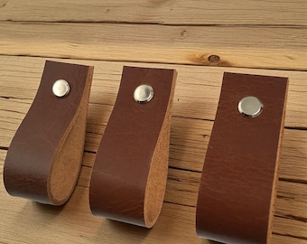 Handmade Leather Drawer Pull: Minimalist Cabinet Handle, Barn Door Hardware