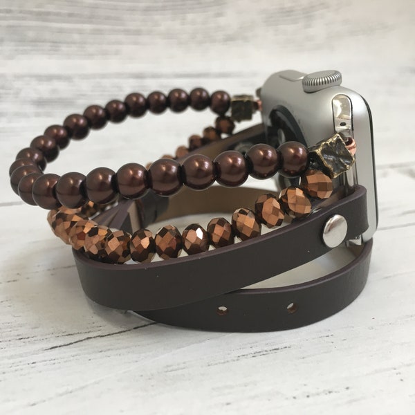 Apple Watch Band 38mm Women Vegan Leather Apple Watch Bracelet Brown Apple Watch Strap iWatch Band Fitbit Blaze Versa Charge 3 Ionic