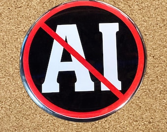 May include: A red circle with a diagonal red line through it, on a black background. The letters "AI" are in white inside the circle.