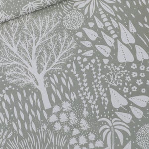 See You at Six fabric/Wonderland/French Terry/Agate Gray Green/4 way stretch/sold by the 1/2 yard.