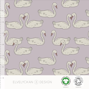 Elvelyckan Design fabric/SWAN - LILAC/organic cotton knit/4 way stretch/sold by the 1/2 yard.