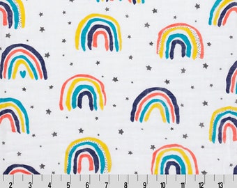 Shannon Fabrics/100% Cotton Prints/Rain or Shine Embrace® Rainbow/double gauze/sold by the 1/2 yard.