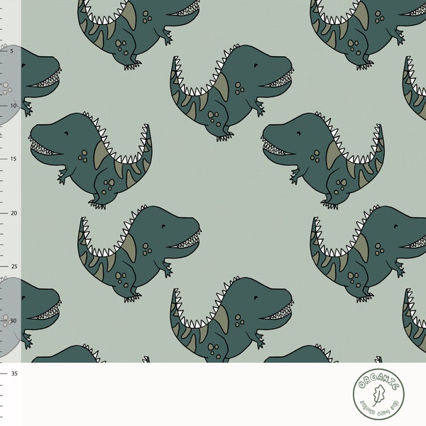 Elvelyckan Design/DINO - SEA GREEN (056)/organic jersey knit/Sold by the 1/2 yard.