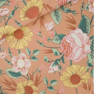 See You at Six fabric/Bloom Garden - L/French Terry/Café Crème - R/4 way stretch/sold by the 1/2 yard.