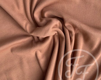 Family Fabrics Pecan brown rib knit Jersey, 4 way stretch, Jersey knit RIBBED, 1mm rib.