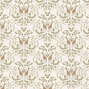 Family Fabrics/Giraffe Off white/220 GSM jersey knit/4 way stretch/sold by the 1/2 yard.