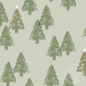 Family Fabric/Christmas Trees Green/jersey knit/4 way stretch/Sold by the 1/2 yard.