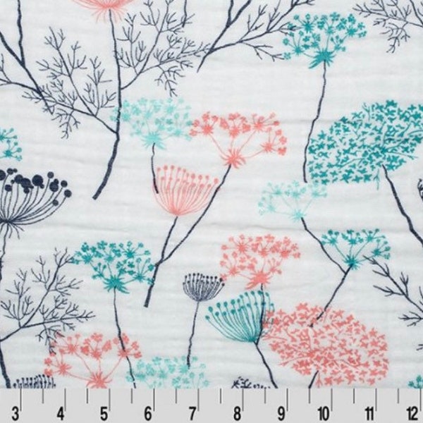 Shannon Fabric/Queen Anne lace coral/double gauze/100% cotton/sold by the 1/2 yard.