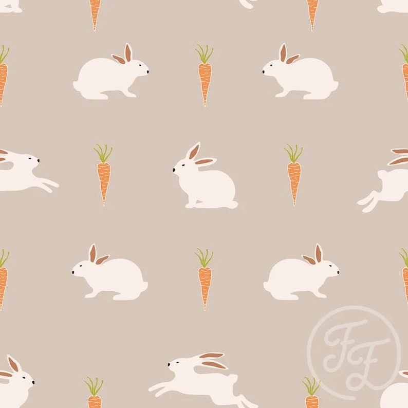 Family Fabric/carrots & Bunnies Taupe/easter/jersey Knit/4 Way Etsy