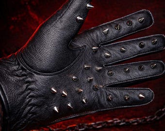 PAINFREAK® - Spiked Vampire Gloves (FRI frakt över hela världen) BDSM Spanking Spiked Leather