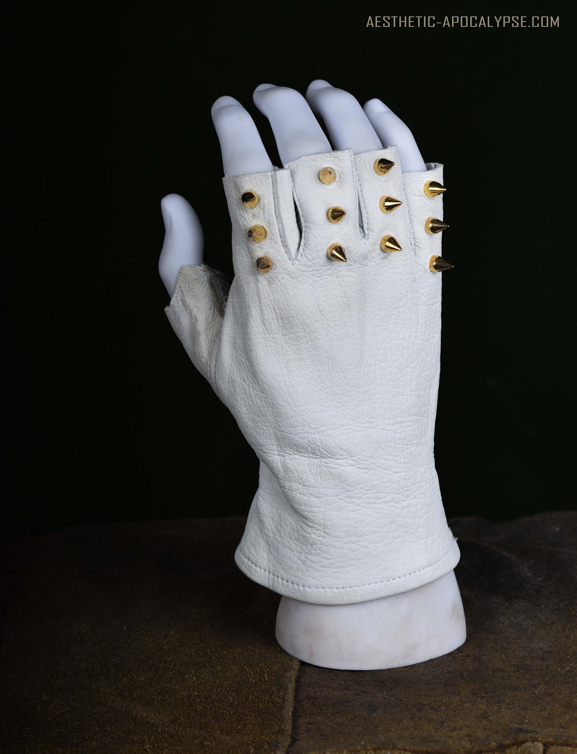 White Spike Leather Gloves punk Gothic Wasteland Etsy