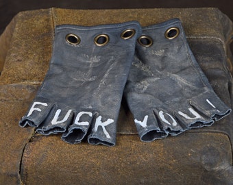 Personalized Post Apocalyptic Leather Gloves (Punk, Gothic, Wasteland, Mad Max, Black Metal)