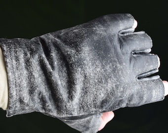 Costume Half Leather Gloves (Antique Black)