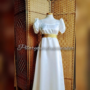 Vestido regência de cetim sob medida, vestido do século 18, feito sob encomenda, feito sob medida, feito sob medida, vestido império