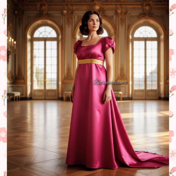 satin regency dress Made to Measure, Satin Empire Regency Gown, 18th Century Dress