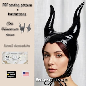 Horn Headdress Sewing Pattern PDF, Devil Horn Headpiece, Cosplay Costume Headwear, PDF Sewing Pattern Beginner, 2 adult sizes