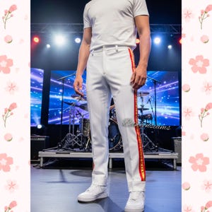 Made to measure, Freddie red and gold stripes pants, stage tailored trousers