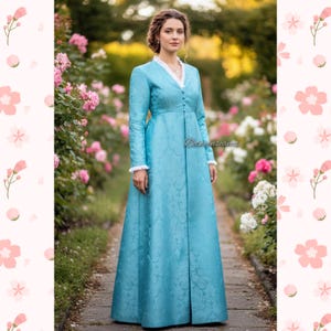 Maßgeschneiderter Regency-Mantel, Regency-Robe aus dem 18. Jahrhundert, Empire-Brokat-Übermantel aus Satin