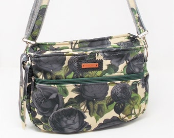 Umhängetasche aus Softshell mit Rosen, wasserabweisend, Crossbody