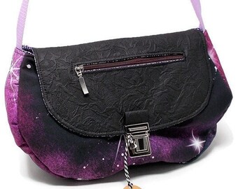 Handtasche lila Galaxy mit Klappe und Außentasche