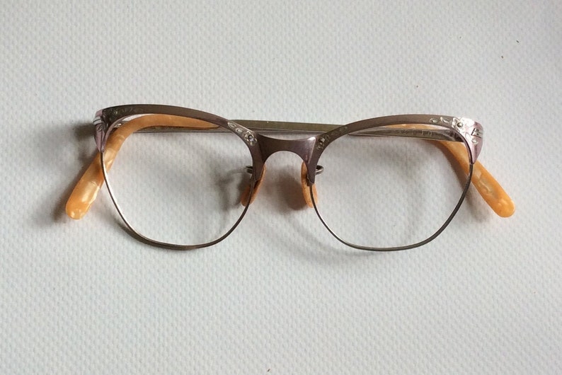 NOS, Vintage late 1940s/50s 12kgf Dusty-Pink Etched Eyeglasses image 3