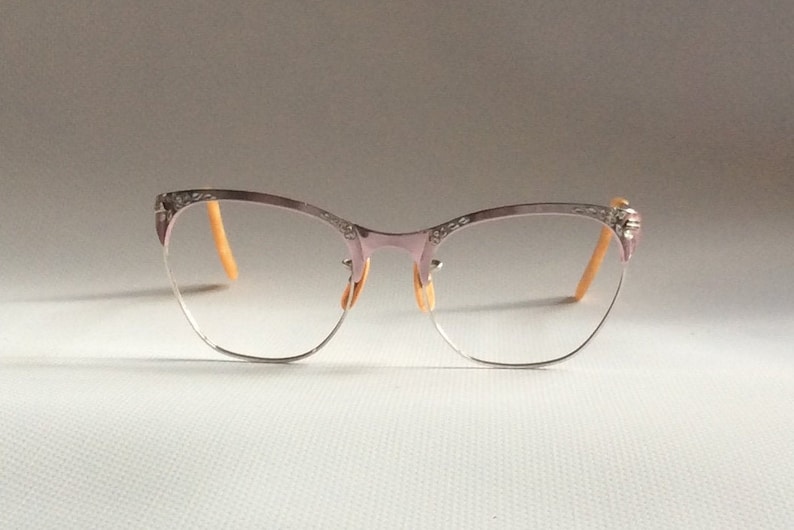 NOS, Vintage late 1940s/50s 12kgf Dusty-Pink Etched Eyeglasses image 1