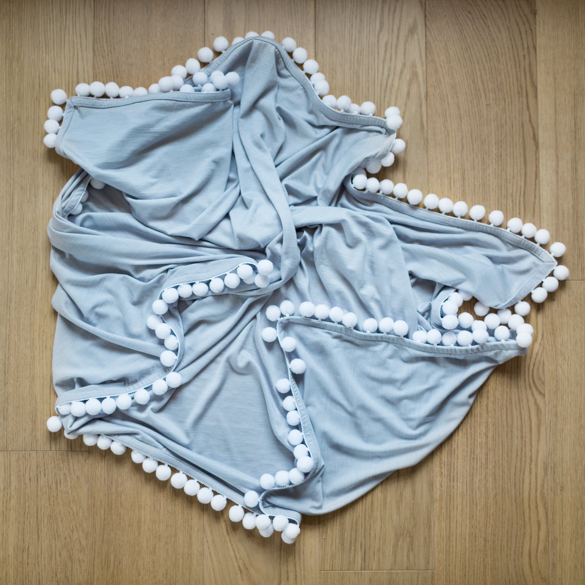 Pom Pom Blanket, Light Grey Baby Blanket, Pastel Baby Blanket, Nursery
