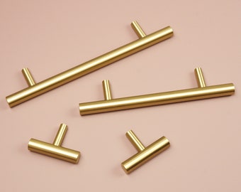 T Bar Solid Brass Cabinet Handles | Brass Door Handles | Drawer Handles | Replacement Door Handles | Gold Drawer Pulls | Brass Bar Pulls