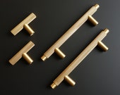 Knurled T Bar Solid Brass Cabinet Handles Brass Door Handles Drawer Handles Replacement Door Handles Gold Drawer Pulls Textured