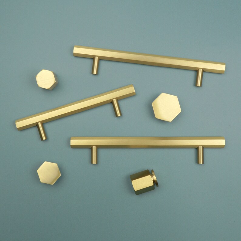 Hexagonal Bar Solid Brass Handles Brass Door Handles Etsy