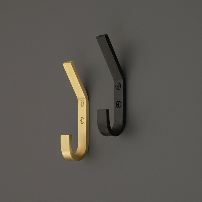 Solid Brass Tapered Hook Brass Coat Hook Key Hooks Gold Etsy